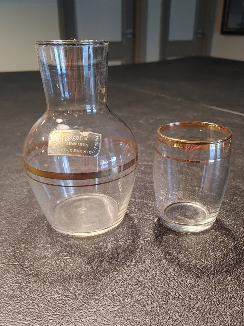 Vintage European Style 1/2 Liter Wine Carafe & Matching Glass – Gold Trim